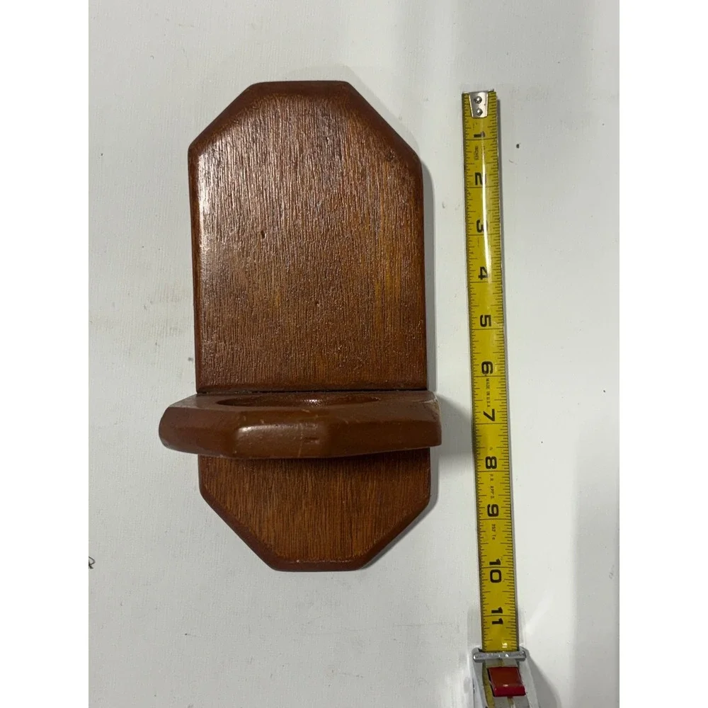 Vintage Handcrafted Wood Wall Sconce‎ Candle Holder Rustic Oak Finish Geometric